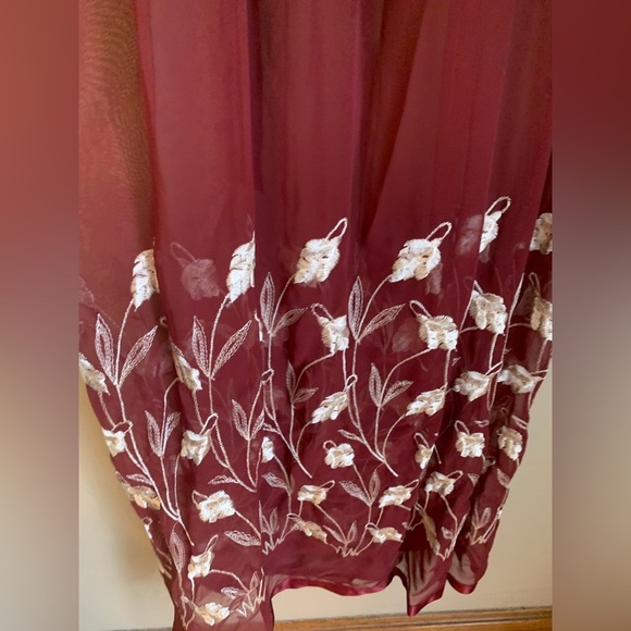 70s Victor Costa Maxi Dress sheer embroidered belted buttons down the back - Picture 5 of 11